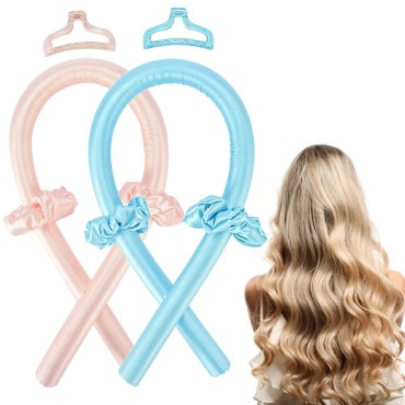 Gosuoa 2 Pack Heatless Hair Curler, Heatless Curling Rod Headband with Soft Foam, Overnight No Heat Curling Headband with Hair Clips and Hair Bands for Long Medium Hair Diy Hair Styling Tools Kit (Pink+Blue)