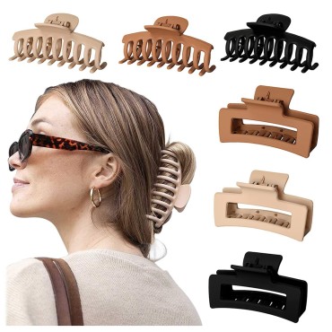 6pcs Hair Clips Set, Non-slip Hair Claw Clips 4.3 in. , 2 Styles Banana Square Hair ClipsAcrylic Banana Rectangle Claw Clips Matte Hair Clips Hair Clamps Hair Styling Accessories for Women Girls Thin to Thick Hair (style 1)