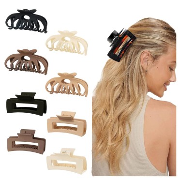 8pcs 4.7 Inch Medium Large Claw Clips For Thick Hair, Big Hair Clip For Thin Hair, Girls' Hair Clips Claw, Neutral Hair Clips for Women, Matte Square Hair Claws Clips For Hair.for Thin Thick Curly Hair