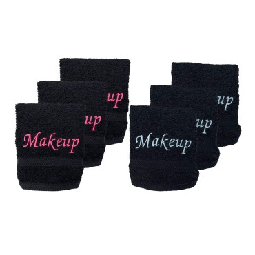 Makeup Remover Towels. Fingertip Face Reusable Washcloths. Embroidered, 100% Soft Cotton. Facial Cleansing. Pack of 6.