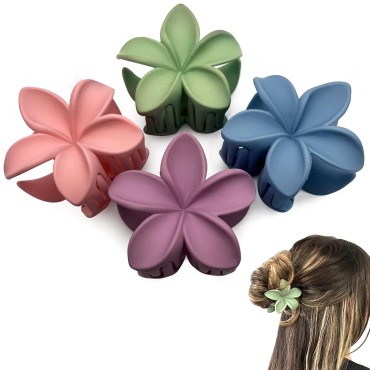 Luvearo 4pc Nonslip Matte Flower Claw Clips for Thick Hair to Thin Hair Accessories for Women Pastel Claw Clips Flower Hair Clips for Women Hibiscus Hawaiian Cute Hair Clips