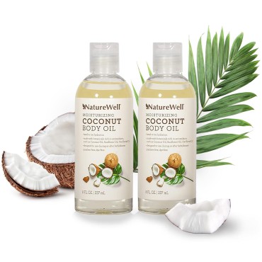 NATURE WELL Moisturizing Coconut Oil for Bath, Body, & Shower, Provides A Healthy & Luminous Glow with Head to Toe Hydration, Lightweight & Quick Absorption, Pack of 2 (8 Fl Oz Each)