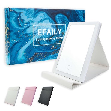 EFAILY Travel Mirror with Light,Travel Lighted Makeup Mirror with 72 Led Lights,Dimmable Touch Screen,USB Rechargeable,Tabletop Desk Foldable Cosmetic Mirror with 3 Colors Lighting(White)