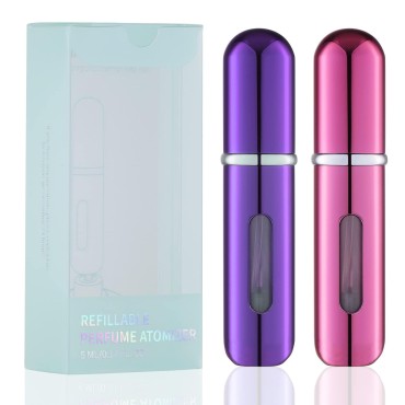 Lusiyi Refillable Perfume Bottle (5ML, 2PCS), Travel Cologne Atomizer, Portable Pocket Perfume Spray (0.2oz, Pink, Purple)