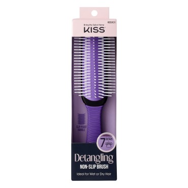 KISS Colors&Care 7 Row Non-Slip Detangling Hair Brush,Removable Cushion For Cleaning,Slip-Proof Handle For Sturdy Grip ,Detangles Without Pulling or Tugging Hair,Suitable for All Hair Types