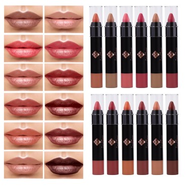CoralBeau Matte Lipstick Set - 12-Piece Lip Crayon Pack with Nude, Pink, Mauve & Red Shades - Waterproof, Long-Wearing Lip Stick Formula with Rich Colors & Pigments