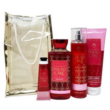 Bath and Body Strawberry Pound Cake Gift Set Bag -...