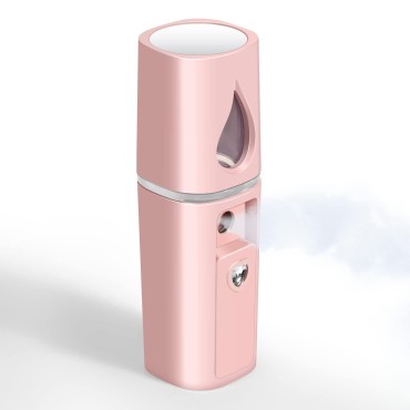 GIVERARE Nano Facial Steamer, Handy Mini Mister with Mirror, USB Rechargeable Mist Sprayer, Visual Water Tank Moisturizing&Hydrating for Face, Makeup, Skin Care, Eyelash Extensions-Pink