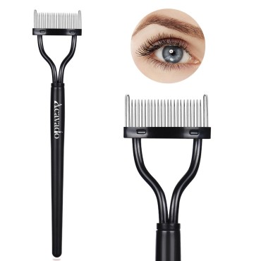 Acavado Eyelash Comb, Arc Designed Eyelash Separator Mascara Applicator Eyebrow Brush Metal Teeth Eye Lash Tool with Comb Cover, Black