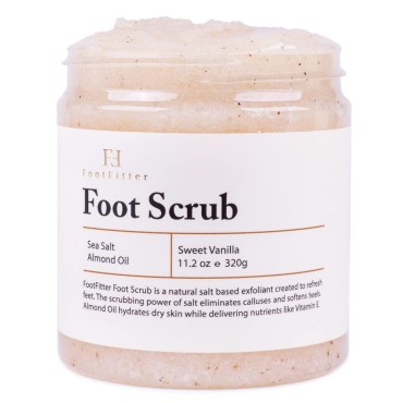 FootFitter Foot Scrub - Exfoliating Natural Sea Salt Based Feet & Dry Skin Scrub - Sweet Vanilla (11.2 oz.)