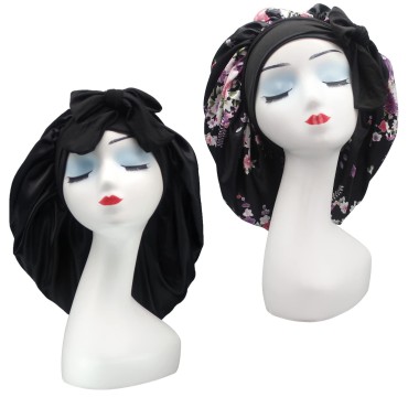 Hanbertti 2 Pack Silk Satin Hair Bonnet Sleeping H...
