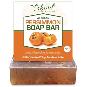 Persimmon Soap Bar for Body Odor Control - Purifying Deodorizing Body Wash with Japanese Persimmon & Green Tea Extract for Eliminating Nonenal Body Odor - Great for Skin Brightening, Hyperpigmentation, Dark Underarms, Intimate Inner Thigh, Bikini Area, Sm