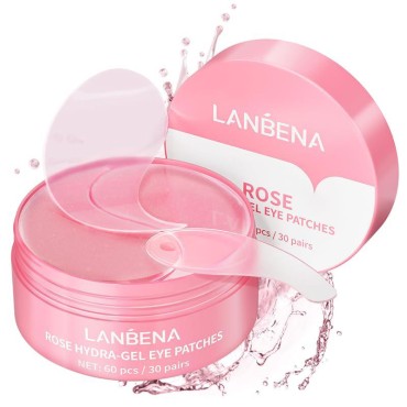 Under Eye Mask - 30 Pairs -LANBRNA Rose Eye Mask for sleeping- Puffy Eyes & Dark Circles Treatments with Hyaluronic Acid, Reduce Under Eye Bags and Smooth Wrinkles, Brighten Complexion
