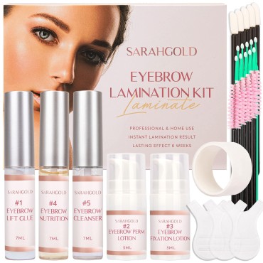 Sarah Gold Brow Lamination Kit, Eyebrow Lamination Kit, Eyebrow Perm Kit, Instant DIY Eye Brow Lift Kit for Fuller, Thicker, At Home DIY Perm For Your Brows, Lasts For 6-8 Weeks