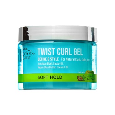 KISS COLORS & CARE Twist Curl Gel, 6 oz. - Flexible Hold, Perfect For Twists, Moisturizing & Promotes Hair Growth, No Buildup - Lightweight, Organic Jamaican Black Castor Oil