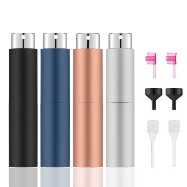 KOIBITO 8ML/4PCS Portable Mini Perfume Atomizer Spray Bottles, Refillable Empty Sprayer for Travel, One-hand Operation Possible Pocket Cologne Spray Bottle (4 Colors)