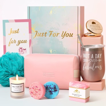 Birthday Gifts For Women, Relaxing Spa Box Basket Gifts for Her Mom Sister Best Friend Wife, Unique Insulated Tumbler Scented Candle Bath Set Gift Ideas For Women Who Have Everything