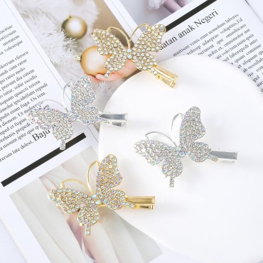 PAGOW 6PCS Butterfly Hair Clips Rhinestone Barrettes Crystal Metal Alligator Bobby Pins Accessories for Women Girls (Gold,Sliver)