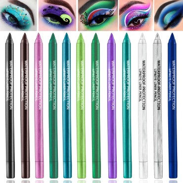12 Colors Colorful Eyeliner Pencils Set Glitter Co...