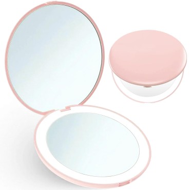 Travel Makeup Mirror, 1x/10x Magnifying Compact Mirror Portable Small Illuminated Mirror LED Lighted Handheld Mirror for Handbag Purse Pocket