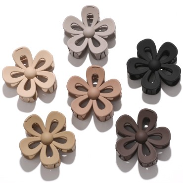 Flower Claw Clips For Women Girls, Cute Medium Hair Claw Clips, Daisy Hair Clips For Thick Thin Hair, 2.75 Inch Flower Matte Large Claw Clips, Non Slip Neutral Jaw Clips Hair Accessories, 6 Pack