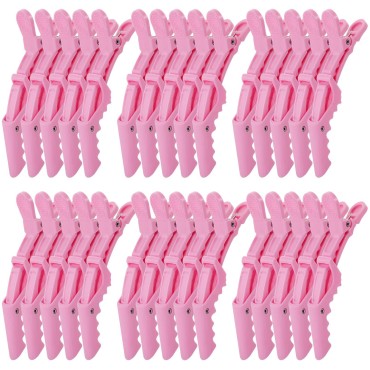 30 Pcs Alligator Hair Clips,Plastic Non Slip Styling Sectioning Clips,Pink Hair Clips for Styling Sectioning,Professional Hair Styling Clips for Women with Wide Teeth & Double-Hinged Design