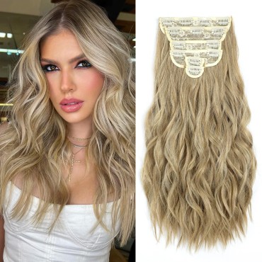 Fliace Clip in Hair Extensions, 6 PCS Natural & Soft Hair & Blends Well Hair Extensions, Long Wavy Hairpieces(20inch, 6pcs,Mixed Dirty Blonde)