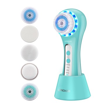 UMICKOO Face Scrubber Exfoliator,Facial Cleansing Brush Rechargeable IPX7 Waterproof with 5 Brush Heads,Face Spin Brush for Exfoliating, Massaging and Deep Cleansing