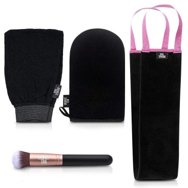 Bronze Tan Self Tanner Accessory Kit - Includes Self Tanning Mitt, Tan Remover Exfoliating Mitt, Easy-Reach Back Applicator, Tanning Brush Applicator for Face & Hands - Sunless Tanning Application