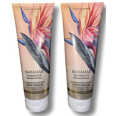 Bath & Body Works Body Cream Bahamas Passionfruit and Banana Flower 8oz (2 pack) Packaging Design Varies