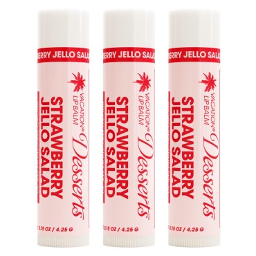 Vacation Strawberry Jello Salad SPF 30 Sunscreen Lip Balm 3-Pack, Lip Balm Made Without Beeswax, Lip Balm with Sunscreen, Lip Balm SPF Set, Lip Sunscreen, Water Resistant, Vegan (Pack of 3)