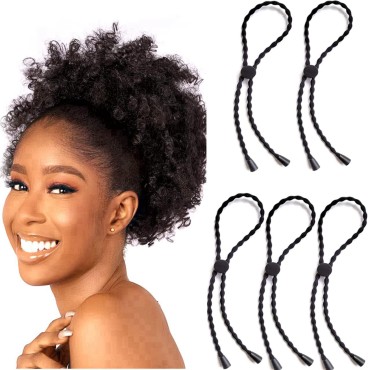 NEW 5PCS Afro Puff Ponytail Ties Adjustable Hair T...