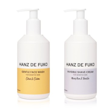 Hanz de Fuko Gentle Face Wash & Invisible Shave Cream Kit - Premium Facial Cleanser (8 oz) & Premium Men’s Shaving Cream (8 oz) - Made for Sensitive Skin, Hypoallergenic, Sulfate and Paraben Free