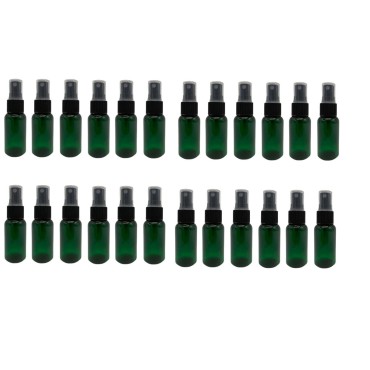 Natural Farms 1 oz Plastic Green Boston BPA FREE Bottles - 24 Pack Empty Refillable Containers - Essential Oils Cleaning Products - Aromatherapy - Black Fine Mist Sprayers - Made in the USA