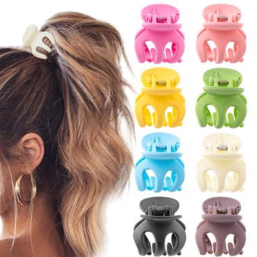 OIIKI 16pcs Small Hair Claw Clips for Women Girls High Ponytail Holder, Mini Claw Hair Clips for Thick Thin Hair, Colored Little Tiny Nonslip Matte Double Row Teeth Jaw Octopus Clips Hair Styling Accessories