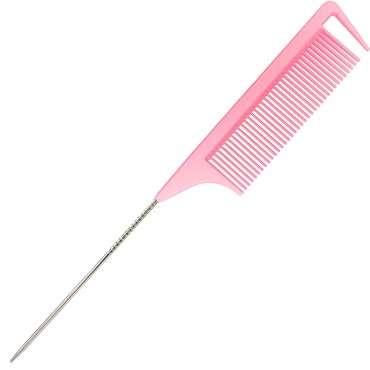 LLTGMV 9.3'' Rat Tail Comb for Hair Stylist, Parting Comb for Braiding hair, Rattail Comb with Metal Stainless Steel Pintail for Sectioning, Teasing and Styling (Pink)