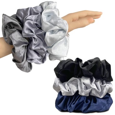 YANRONG 16CM/6.3 Inch Oversize Hair Scrunchies For Women Silk Satin Scrunchy Hair Ties Elastic Ponytail Holder For Lady Fashion Hair Accessories More Supple Than Silk (6PCS Over Size Dark)