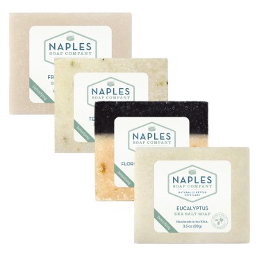 Naples Soap Company pH Balancing Sea Salt Soap Stack Gift Set - Nutrient-Rich Vegan Soap Bars Naturally Exfoliate and Moisturize for Radiant Skin - No Harmful Ingredients - Classic & Clean Set of 4, 3.5 oz Bars