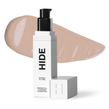 HIDE PREMIUM Liquid Foundation, SEE SHADE FINDER Below For Perfect Match, Multi-Use Waterproof Foundation, Medium/Full Coverage Foundation, Oil Free - We Have a Shade For All Skin Types, 1 fl. Oz. (Almond)