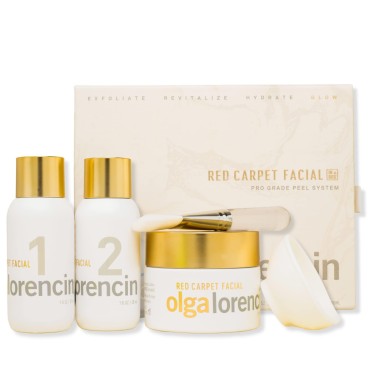 Olga Lorencin Red Carpet Facial in a Box, 3 Step Face Peel, Neutralizer, Polishing Mask, Skin Care w/ Lactic Acid, Probiotics, Antioxidants, Mineral Complex for Gentle Exfoliating, Deep Hydration
