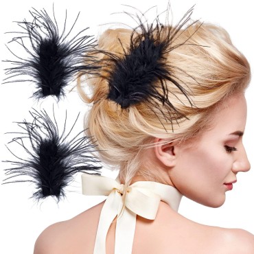 OIIKI 2Pcs Black Ostrich Hair Clip, Feather Hairgrip Retro Hair Jewelry Accessories for Women Bride Party Festival Valentine Wedding Engagement Birthday Christmas