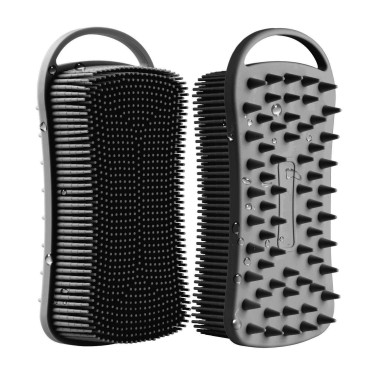 Exfoliating Silicone Body Scrubber, Hair Scalp Massager, 2 in 1 Bath and Shampoo Brush for Men, Women ,Baby Sensitive Skin Care, Easy to Clean, Lather Nicely, More Hygienic 1 Pack (Black)