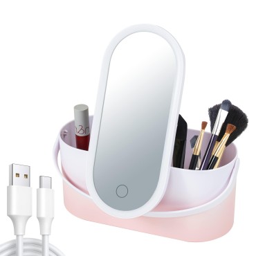 helloleiboo Makeup Box with Mirror - 3 Colors Lighting Makeup Case with Mirror, Travel Makeup Box with Mirror and Lights, Rechargeable USB Charging…