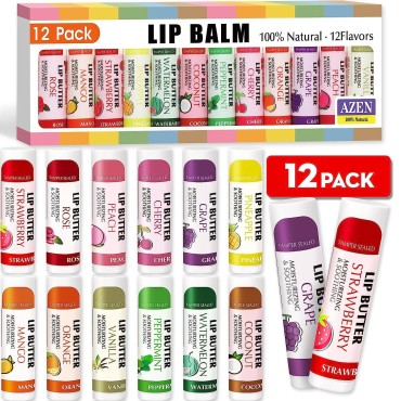 AZEN 12 Pack Lip Balm, Natural Lip Balm Bulk, Lip ...