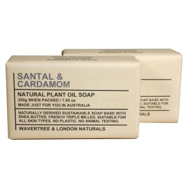 Wavertree & London Santal & Cardamon Triple Milled 7oz. soap bars (2). 100% Naturally derived