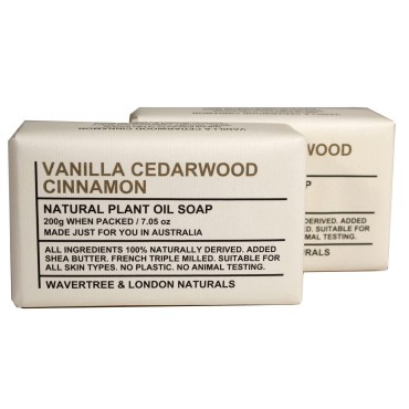 Wavertree & London Vanilla Cedarwood Triple Milled 7oz. soap bars (2). 100% Naturally derived