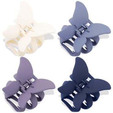 ATODEN Large Butterfly Hair Clips Octopus Claw Clips for Thick Hair 4Pcs Large Claw Clips 2.8 Inch Hair Claws for Long Thick Medium Thin Hair Matte Big Claw Clips Aesthetic Jumbo Hair Clip Non-slip Big Jaw Clips Cute Hair Accessories for Women Girls White
