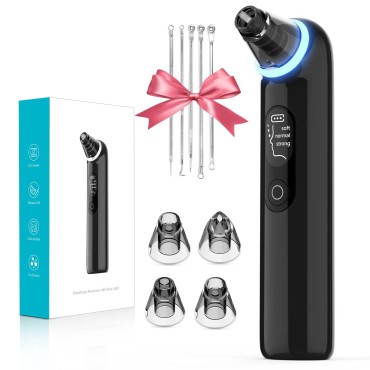 Blackhead Remover Pore Vacuum, Upgraded Pore Cleanser with Blue Light- Rechargeable Acne Extractor LED Display, Whitehead Removal, Facial Firming, Oil Reducing for Women & Men (202B-Black)