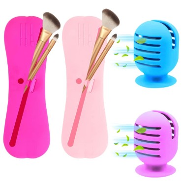 FA FIGHTART 4Pack Makeup Brush Sponge Holder Silicone Makeup Brush Storage Bag Case Organizer Box Beauty Blender Holders Travel