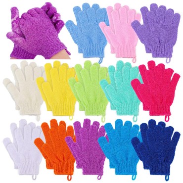 AEJMYS 26Pcs Exfoliating Bath Gloves,Double Sided Exfoliating Gloves,Nylon Exfoliating Shower Gloves,Body Scrub Gloves with Hanging Loop,Bathing Gloves Dead Skin Remover for Body Scrubber,13 Colors